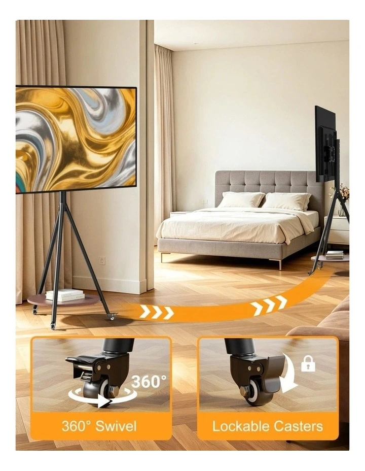White Natural Tripod Tv Stand Floor Mount Adjustable Shelf Modern Design image 7
