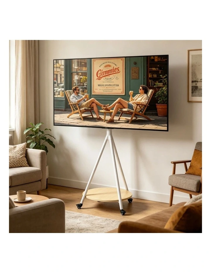Black Walnut Tripod Tv Stand Floor Mount Adjustable Shelf Modern Style image 3
