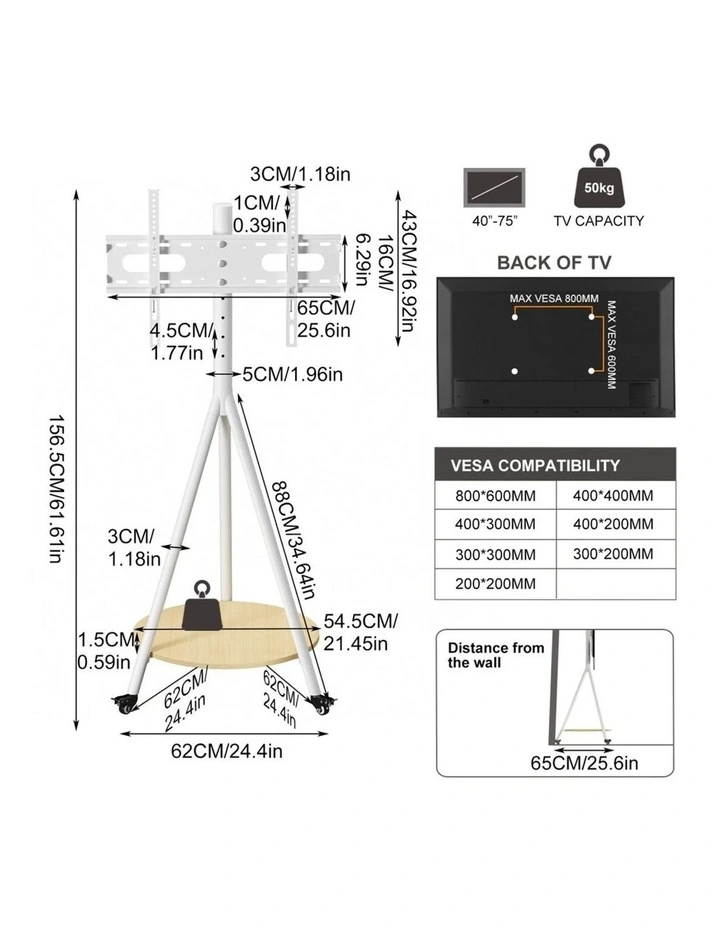 Black Walnut Tripod Tv Stand Floor Mount Adjustable Shelf Modern Style image 6