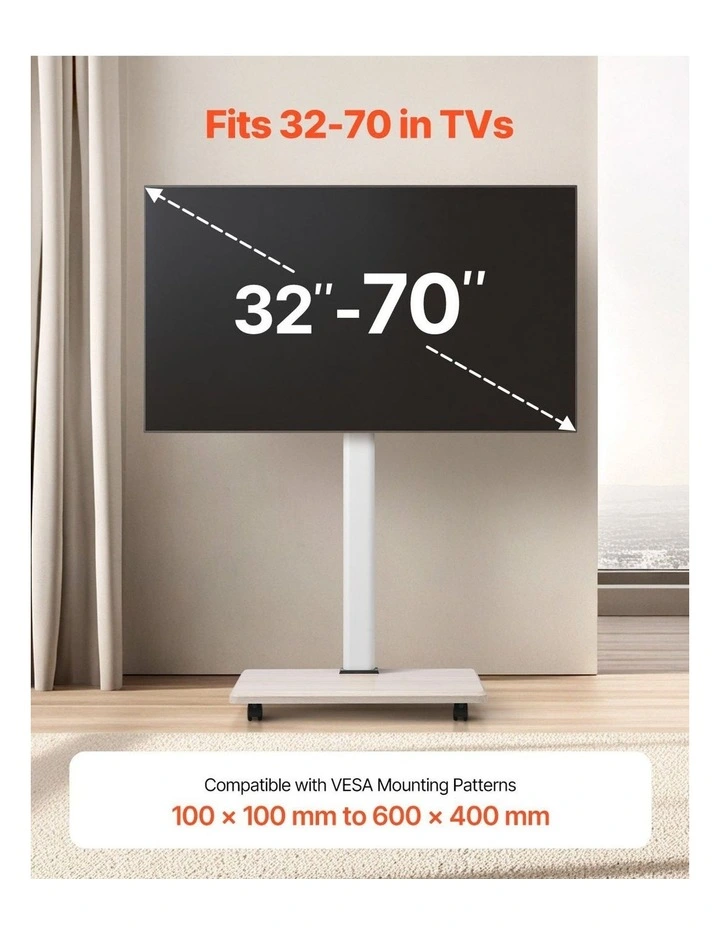 Rolling TV Stand 32 to 70 Inch Mobile TV Cart Adjustable Height Mount image 2