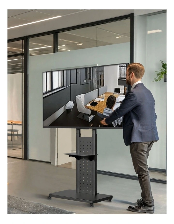 Black Rolling Floor TV Stand for 3265 Inch Screens with Adjustable Shelf & Wheels image 2