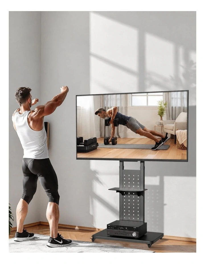 Black Rolling Floor TV Stand for 3265 Inch Screens with Adjustable Shelf & Wheels image 4