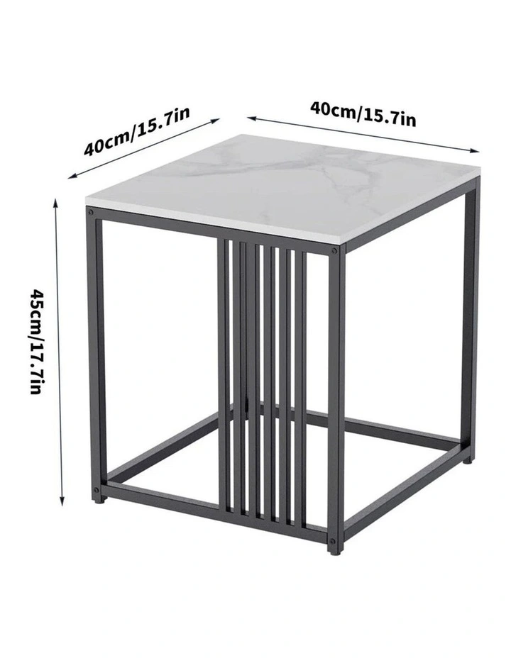White Marble Pattern Square Marble-Top End Table With Black Metal Frame & Vertical Slat Accent image 6