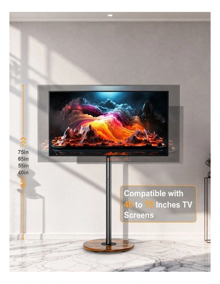 Black Walnut Tv Stand Floor Mount With Wheels Adjustable Height Display Unit image 6