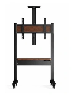 Black Electric Height Adjustable TV Stand With Storage Shelves Motorized Lift And Lockable Wheels