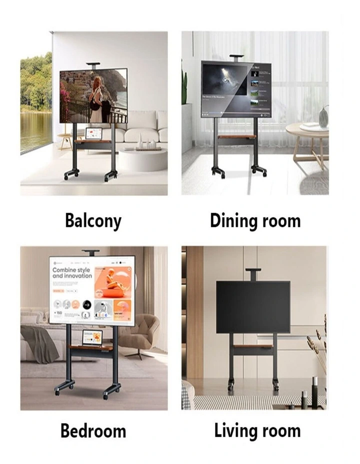 Black Electric Height Adjustable TV Stand With Storage Shelves Motorized Lift And Lockable Wheels image 3