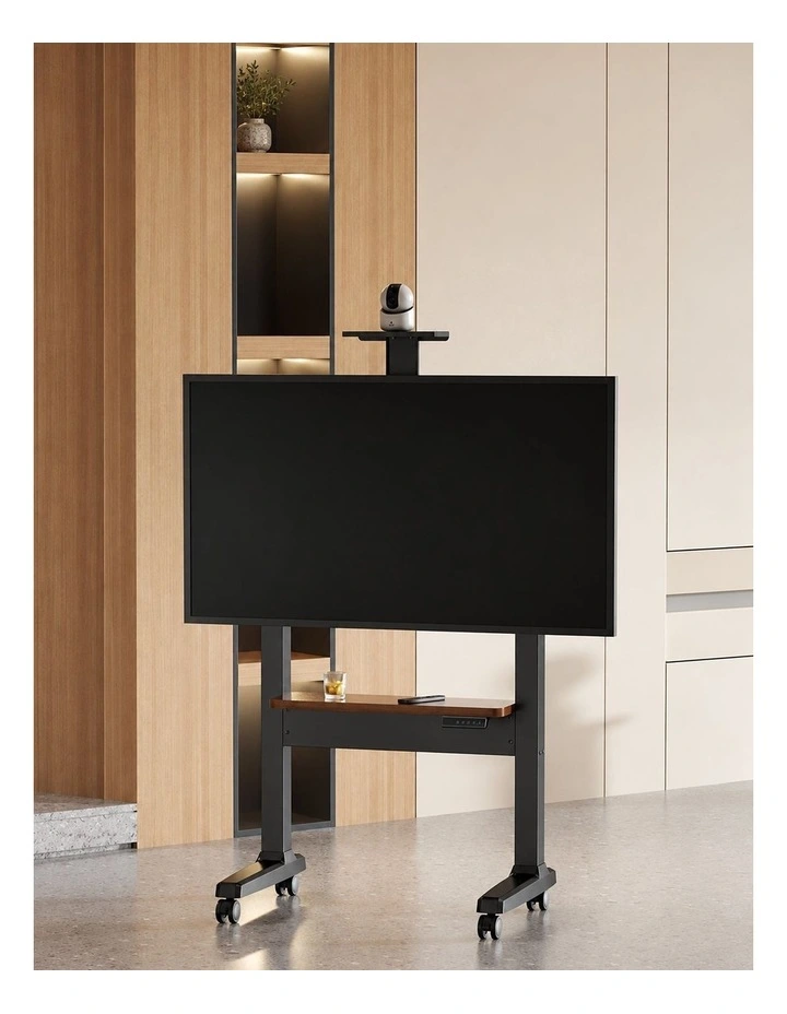 Black Electric Height Adjustable TV Stand With Storage Shelves Motorized Lift And Lockable Wheels image 5