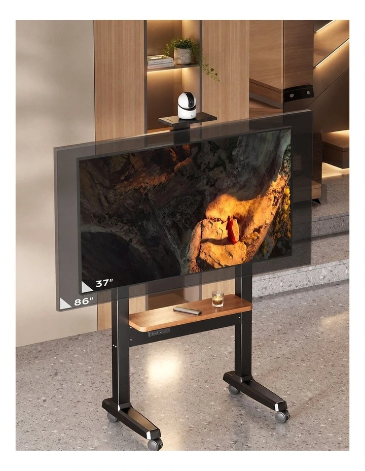 Black Electric Height Adjustable TV Stand With Storage Shelves Motorized Lift And Lockable Wheels image 6