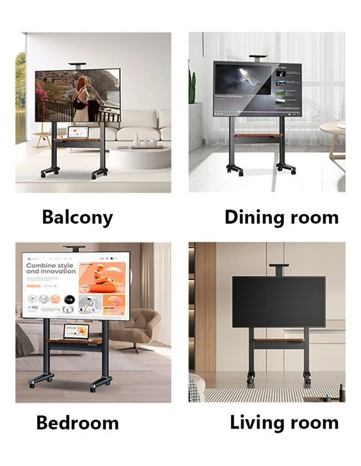 Black Electric Height Adjustable TV Stand With Storage Shelves Motorized Lift And Lockable Wheels image 7