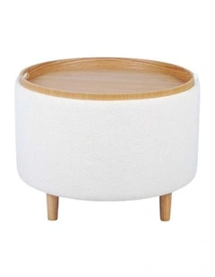 White Boucle Storage Table With Tray Modern Accent Side Table Unit