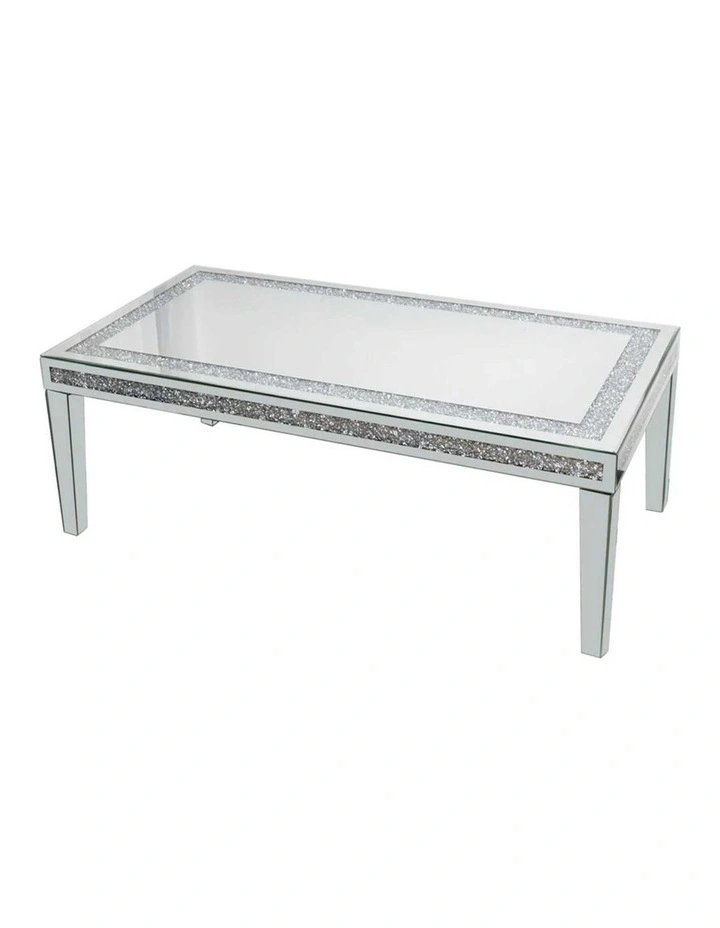 Silver Mirrored Diamond Inlay Coffee Table, Rectangular image 1