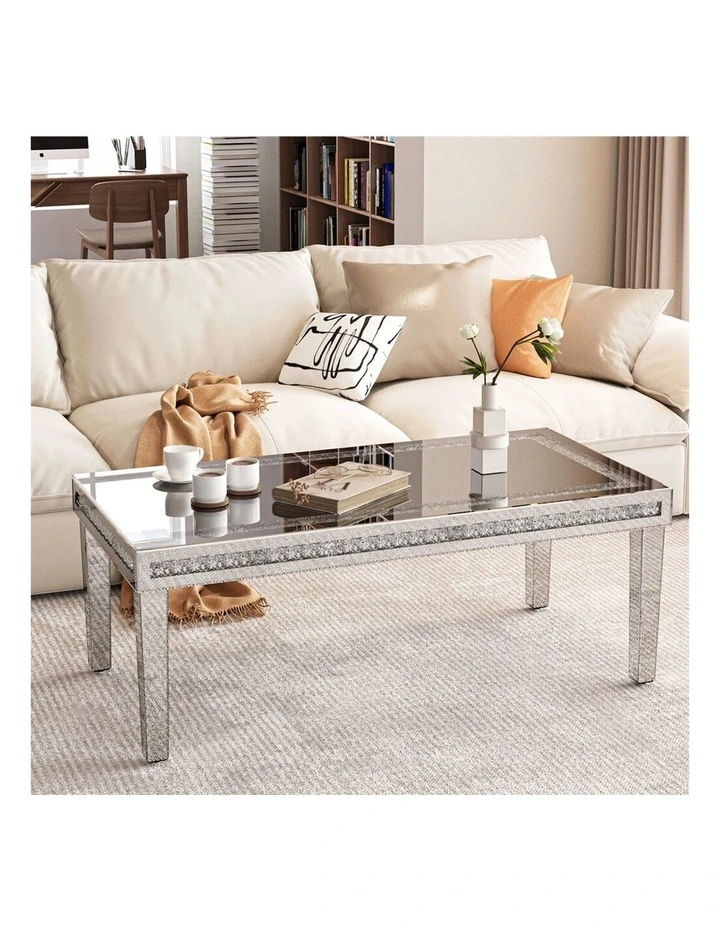 Silver Mirrored Diamond Inlay Coffee Table, Rectangular image 3