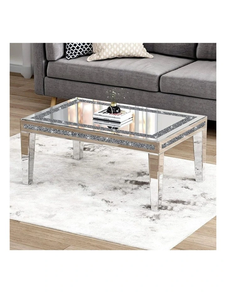 Silver Mirrored Diamond Inlay Coffee Table, Rectangular image 4