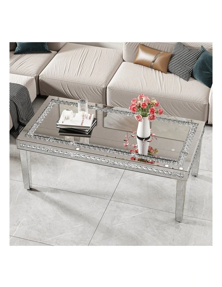 Silver Mirrored Diamond Inlay Coffee Table, Rectangular image 5