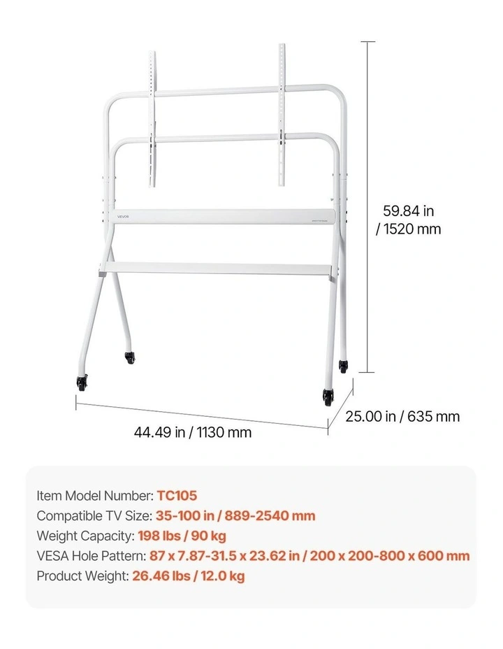 Heavy Duty Rolling TV Stand 35 to 100 Inch Mobile TV Cart Adjustable Mount image 7