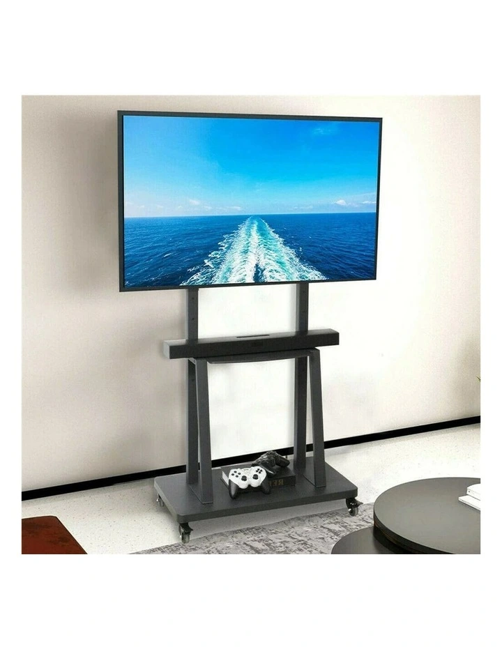 Heavy Duty Rolling TV Stand with Adjustable Height, Shelves and Lockable Wheels for 32-80 image 2