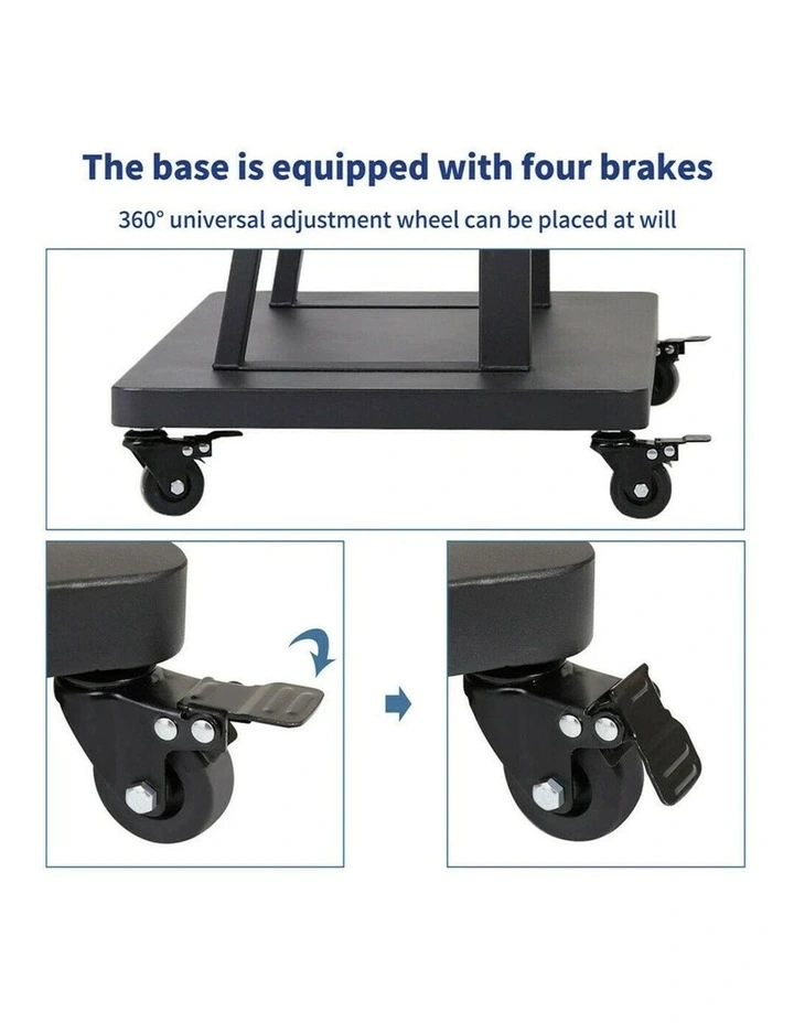 Heavy Duty Rolling TV Stand with Adjustable Height, Shelves and Lockable Wheels for 32-80 image 6