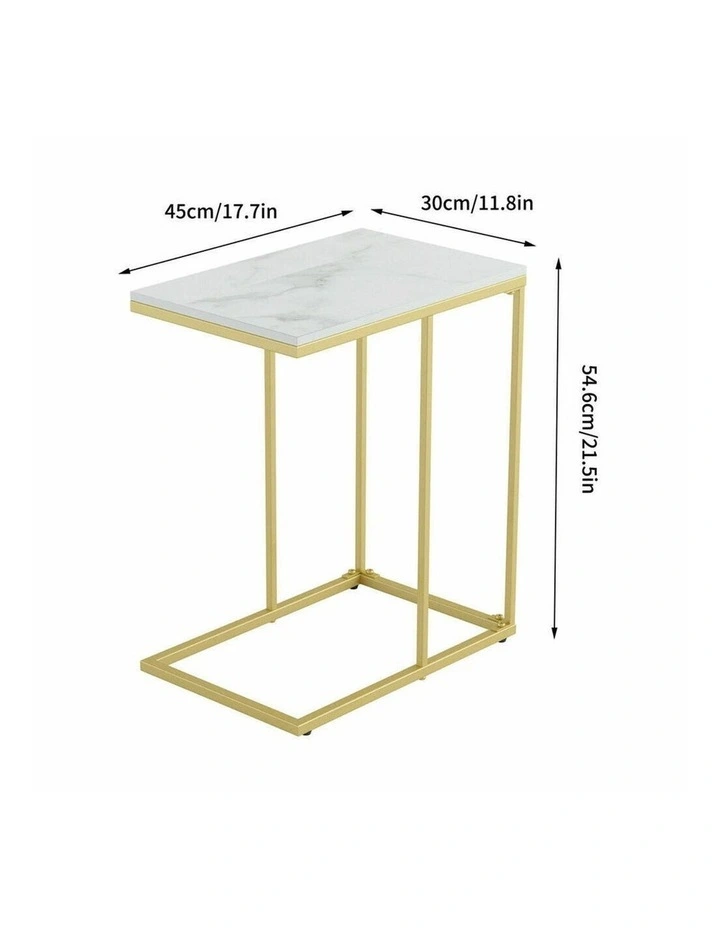Gold Frame Gold C-Shaped Sofa End Table With Rectangular White Marble Top image 6