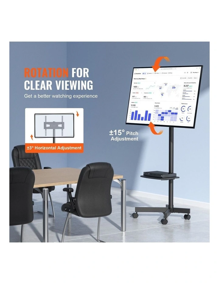 Black Rolling TV Stand 23-60 Inch Adjustable Mobile TV Cart Mount image 3