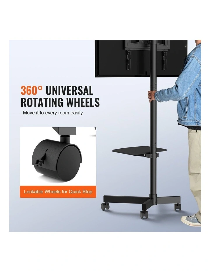 Black Rolling TV Stand 23-60 Inch Adjustable Mobile TV Cart Mount image 5
