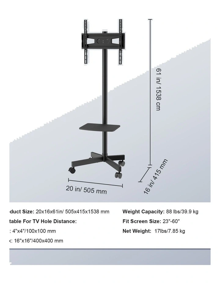 Black Rolling TV Stand 23-60 Inch Adjustable Mobile TV Cart Mount image 6