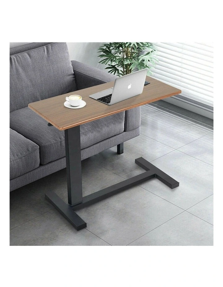 Brown Medical Adjustable Overbed Table With Wood Top And Black Metal Base image 4