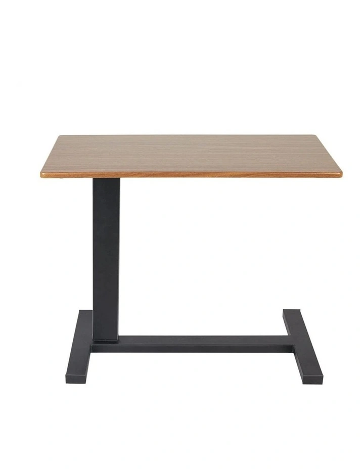 Brown Medical Adjustable Overbed Table With Wood Top And Black Metal Base image 5