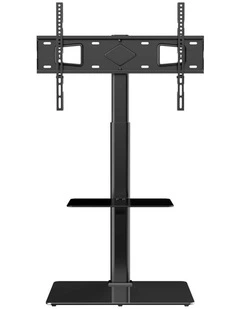 Black Swivel TV Stand 32-65 Inch Adjustable Height Glass Base Mount