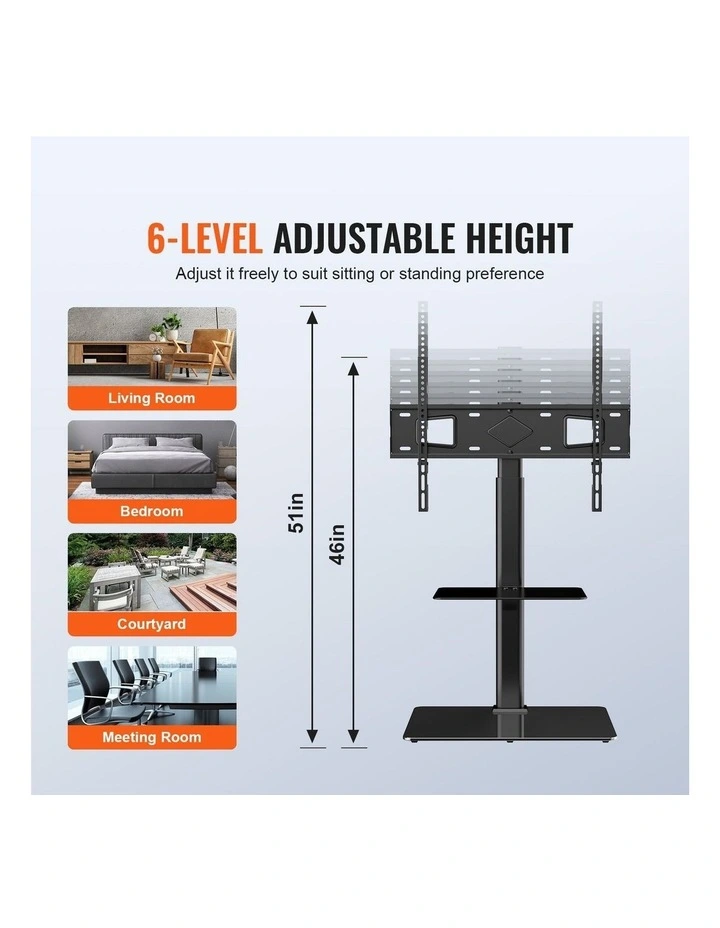 Black Swivel TV Stand 32-65 Inch Adjustable Height Glass Base Mount image 3