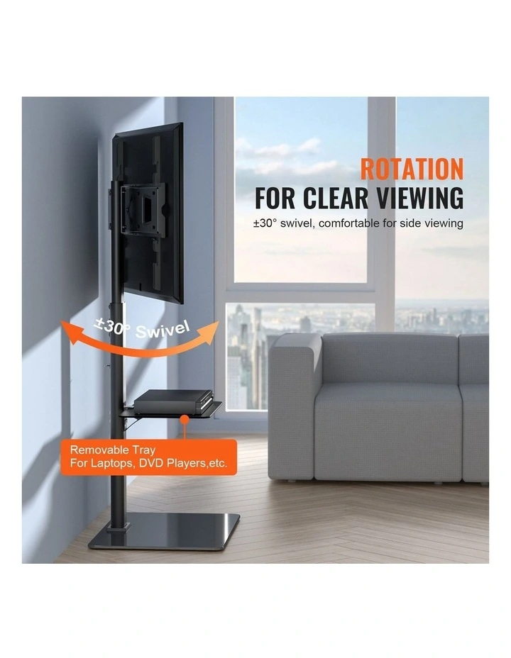Black Swivel TV Stand 32-65 Inch Adjustable Height Glass Base Mount image 4