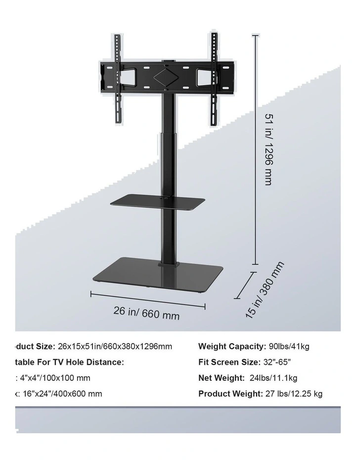Black Swivel TV Stand 32-65 Inch Adjustable Height Glass Base Mount image 6