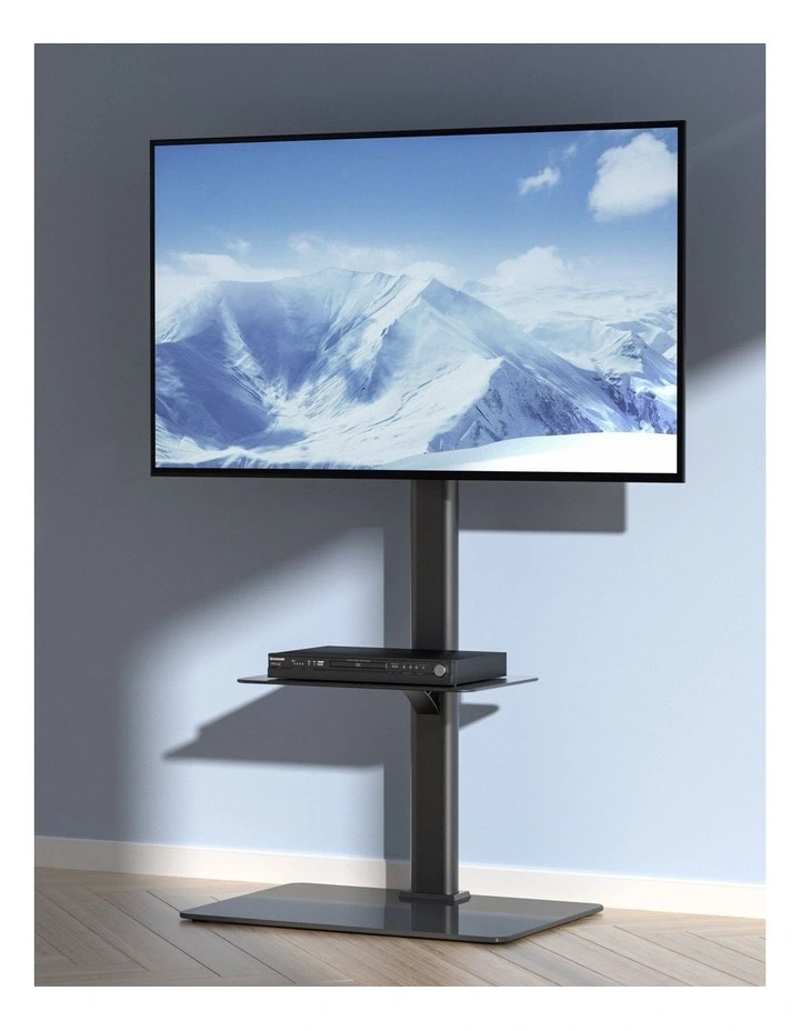 Black Swivel TV Stand 32-65 Inch Adjustable Height Glass Base Mount image 7