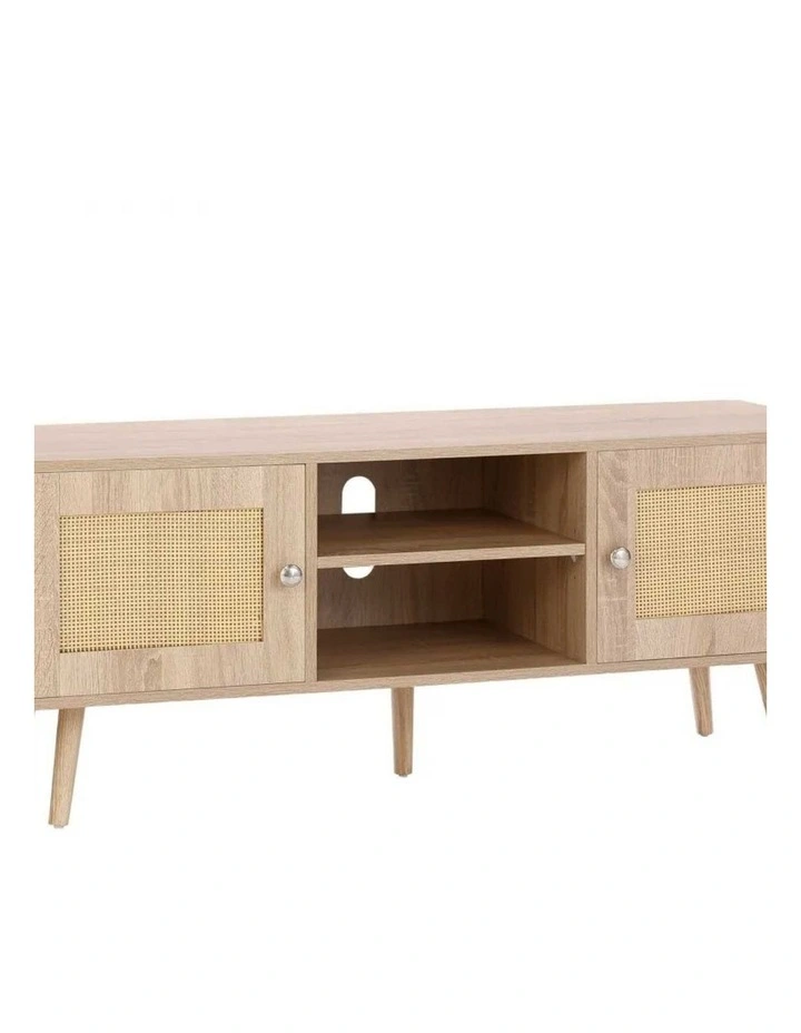 Oak Rattan TV Stand 55 Inch Boho Entertainment Unit Storage Cabinet image 1