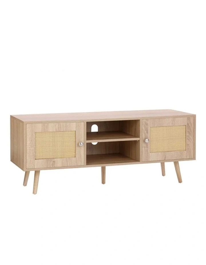 Oak Rattan TV Stand 55 Inch Boho Entertainment Unit Storage Cabinet image 2