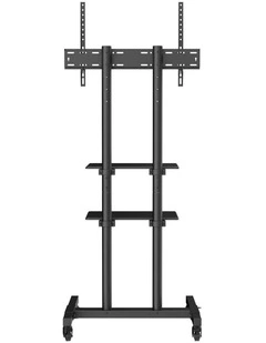 Black Rolling TV Stand 32-70 Inch Mobile Cart Dual Shelf Mount