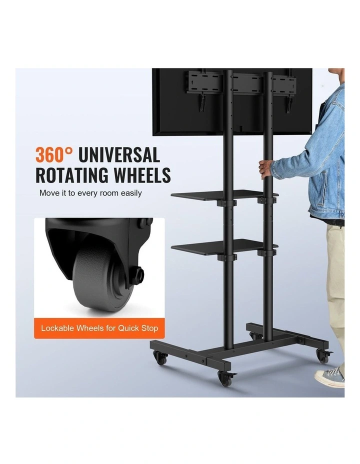 Black Rolling TV Stand 32-70 Inch Mobile Cart Dual Shelf Mount image 4