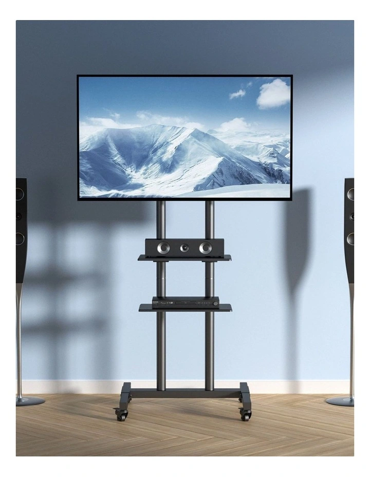 Black Rolling TV Stand 32-70 Inch Mobile Cart Dual Shelf Mount image 7