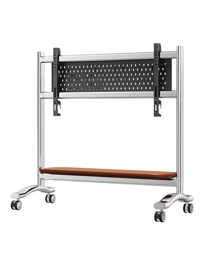 Silver Heavy Duty Art TV Cart For Large Screens With Reinforced Steel Column And Smooth Wheels image 1
