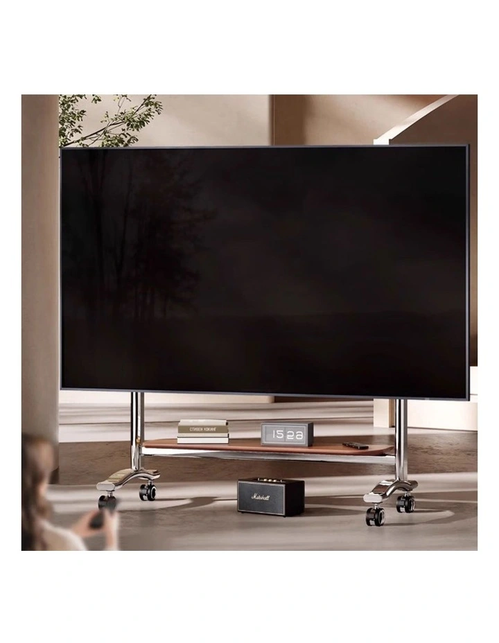 Silver Heavy Duty Art TV Cart For Large Screens With Reinforced Steel Column And Smooth Wheels image 2