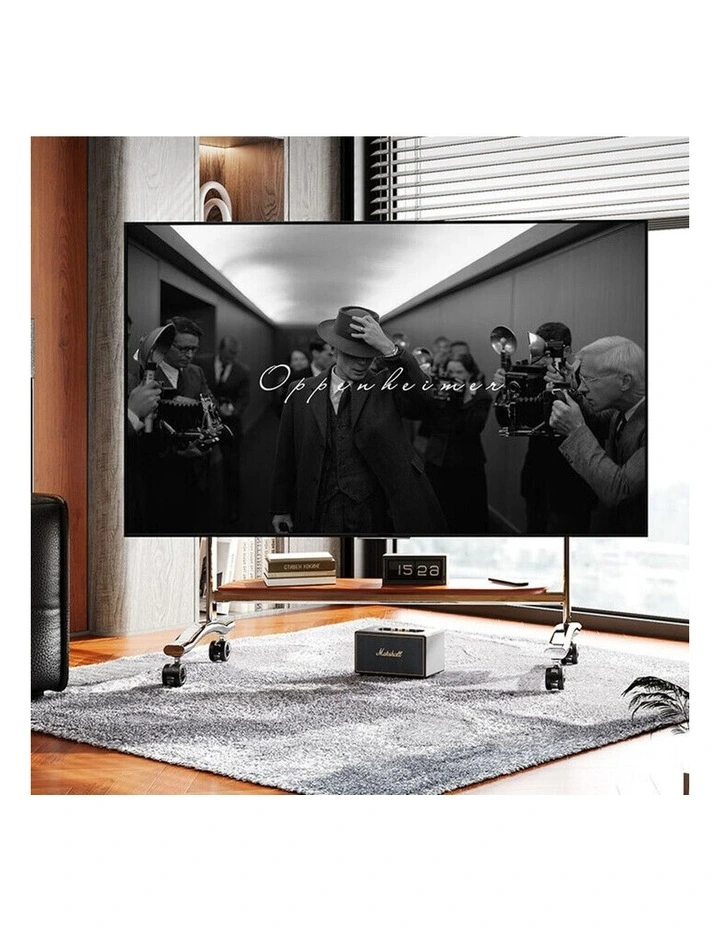 Silver Heavy Duty Art TV Cart For Large Screens With Reinforced Steel Column And Smooth Wheels image 4