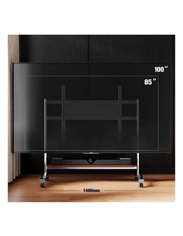 Silver Heavy Duty Art TV Cart For Large Screens With Reinforced Steel Column And Smooth Wheels image 5