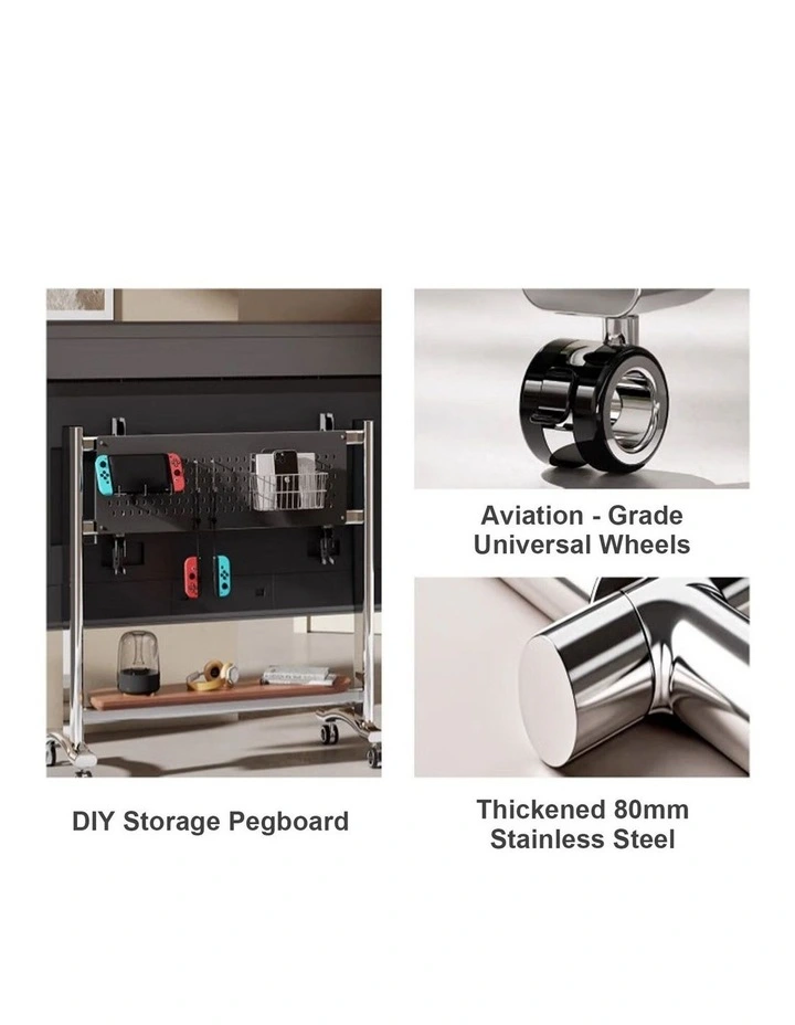 Silver Heavy Duty Art TV Cart For Large Screens With Reinforced Steel Column And Smooth Wheels image 6