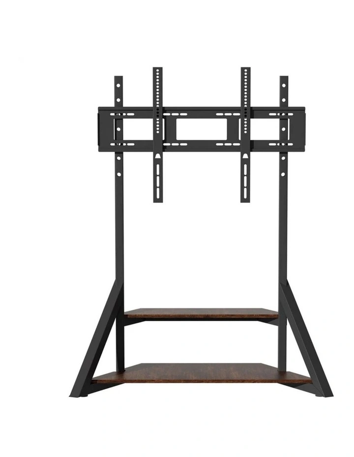 Black Adjustable Industrial TV Floor Stand With 2 Shelves For 40-75 Flat Screens image 1
