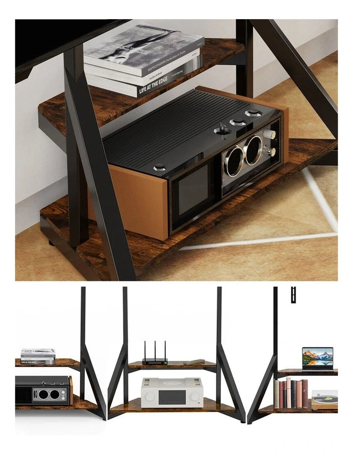 Black Adjustable Industrial TV Floor Stand With 2 Shelves For 40-75 Flat Screens image 7
