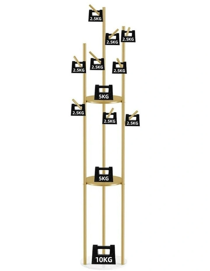 Gold Tree-Branch Coat Rack With Multi-Level Round Shelves image 6