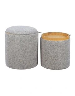 Grey Chenille Set Of Two Storage Ottoman with Removable Tray