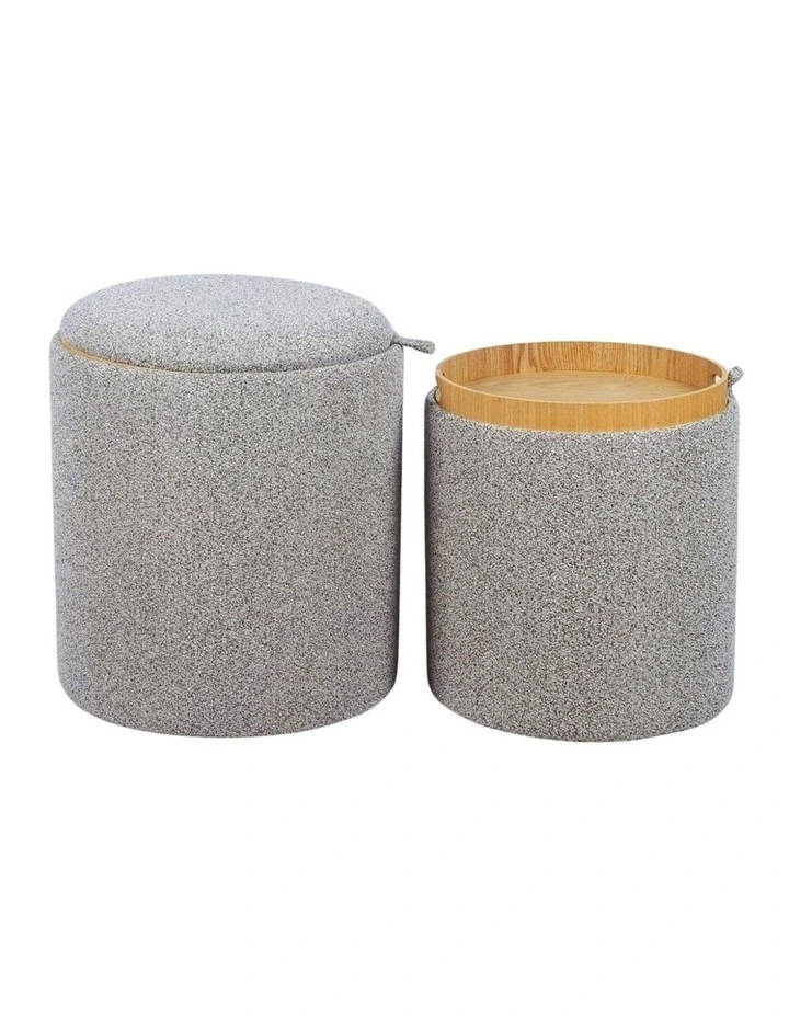 Grey Chenille Set Of Two Storage Ottoman with Removable Tray image 1