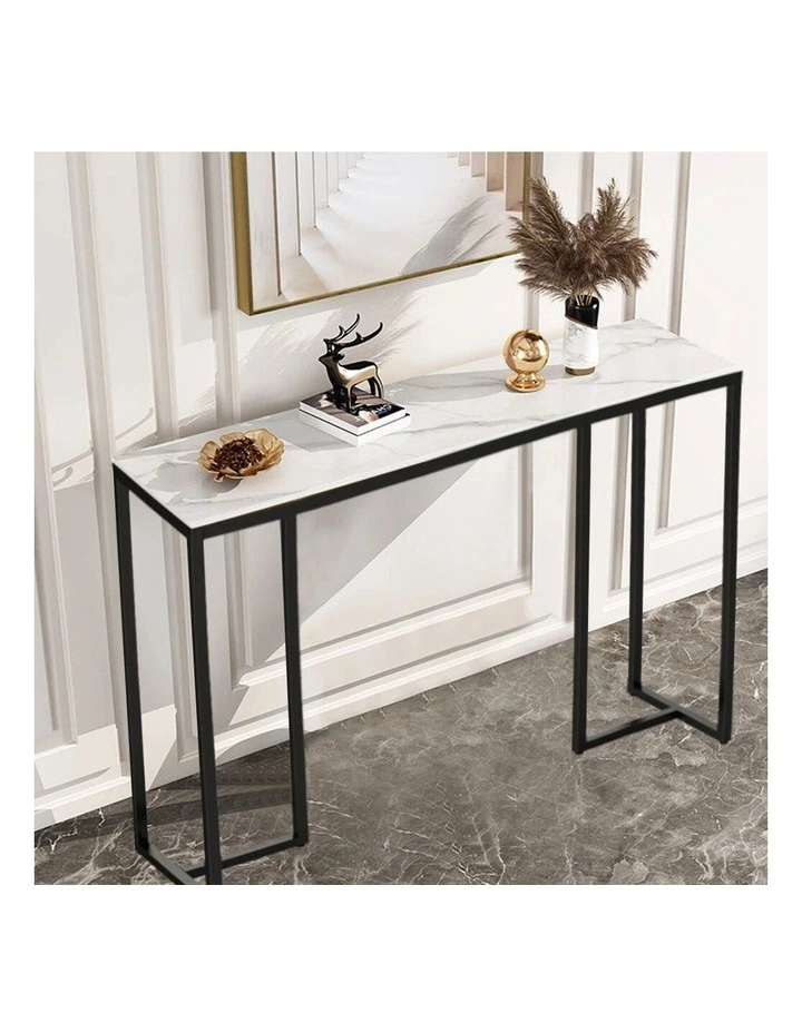 Black Metal Console Table with White Sintered Stone Top image 2