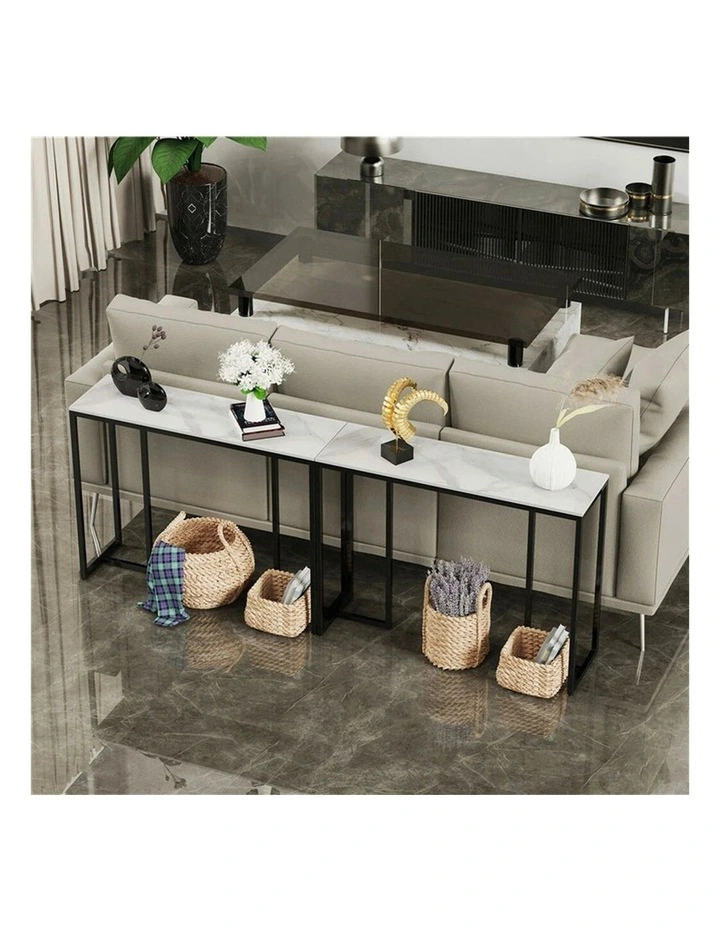 Black Metal Console Table with White Sintered Stone Top image 5