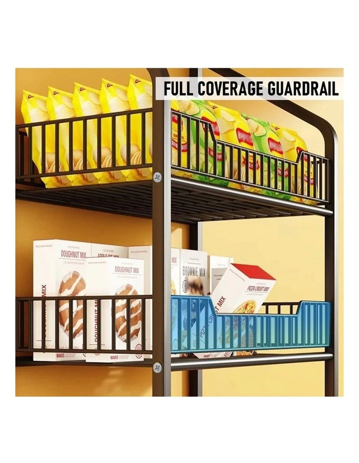 Black Metal 4 Tier Display Rack Storage Shelf With Hooks Wheels Commercial Organizer image 6